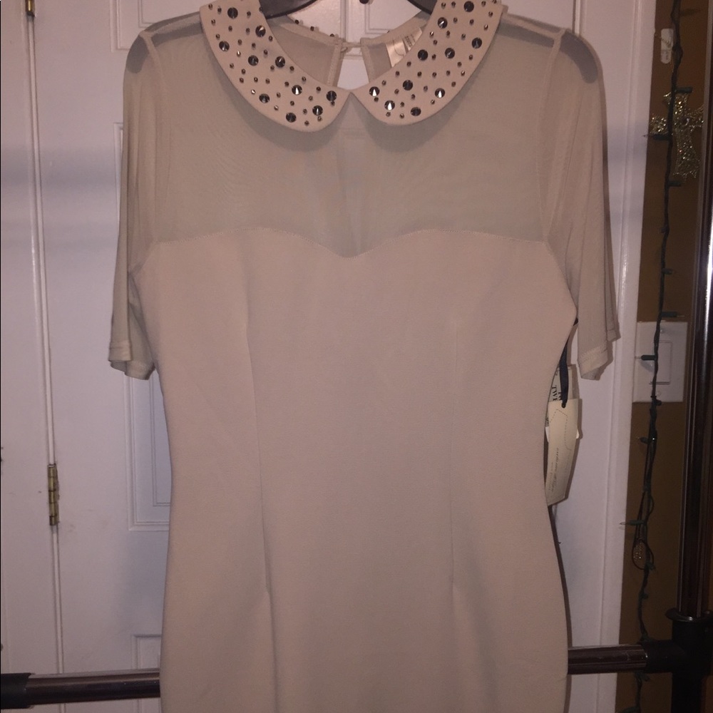 Tan with Rhinestones Shirt Length Dress